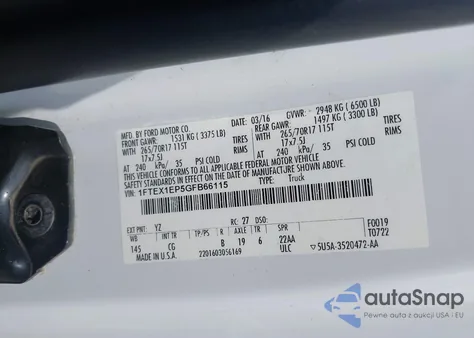 2016 Ford F-150 Xl из США, поврежденный, VIN 1FTEX1EP5GFB66115